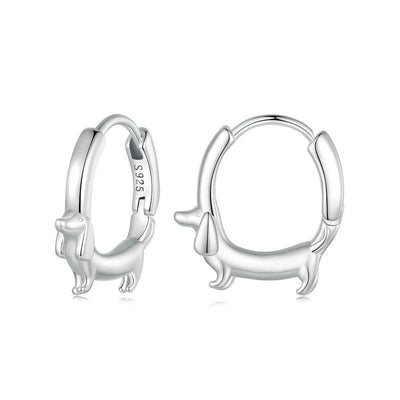925 Sterling Silver Gold-Plated Dachshund Huggie Earrings - Exquisite Polished Design Aruary Studio ｜ Artisanal Jewelry