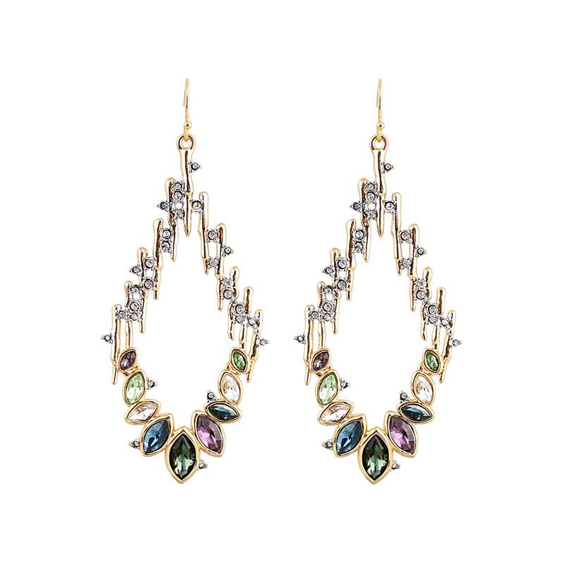 18K Gold Plated Silver Base Colorful Zircon Teardrop Statement Earrings Aruary Studio ｜ Artisanal Jewelry