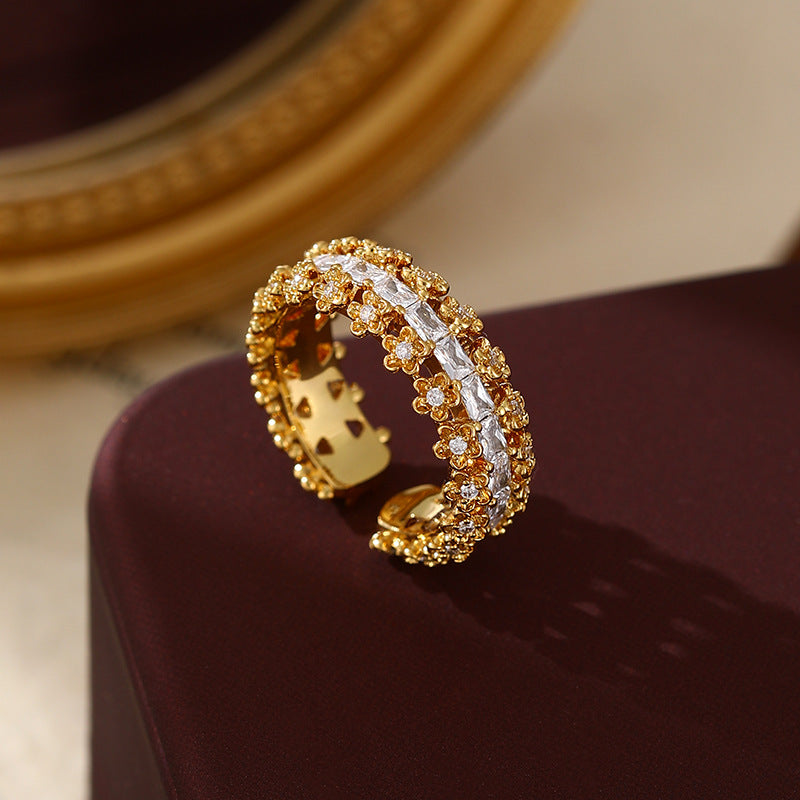 Luxury Vintage Copper Gold Plated Zircon Statement Ring Aruary Studio ｜ Artisanal Jewelry
