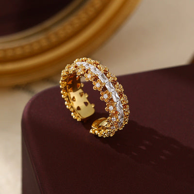 Luxury Vintage Copper Gold Plated Zircon Statement Ring Aruary Studio ｜ Artisanal Jewelry