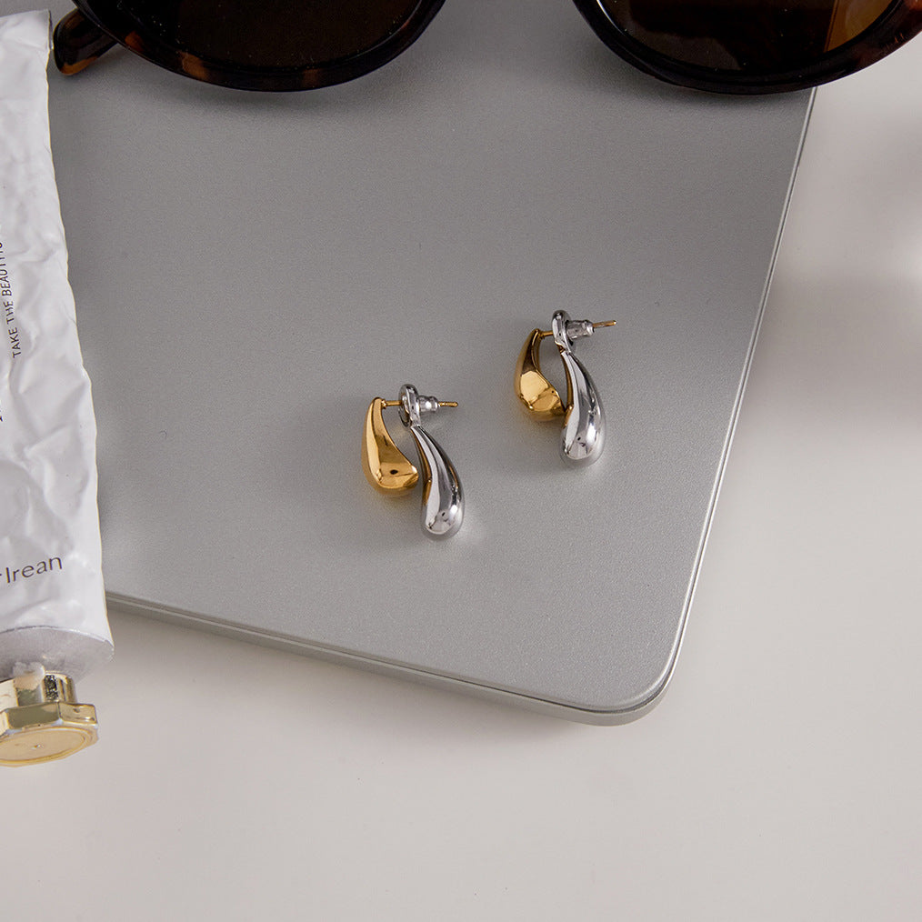 Two-Tone Water Drop Stud Earrings | Titanium Steel with Gold Plating - Elegant Modern Statement Jewelry Aruary Studio ｜ Artisanal Jewelry