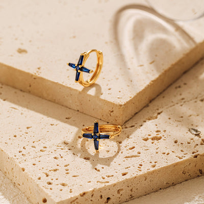 18K Gold Plated Black Cross Huggie Hoop Earrings Aruary Studio ｜ Artisanal Jewelry