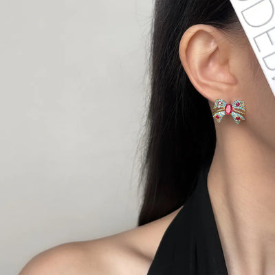 Luxury Colorful Zircon Bowknot Stud Earrings - Light Luxury Sparkling Gemstone Earrings for Women Aruary Studio ｜ Artisanal Jewelry