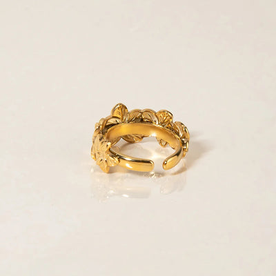 Never Fade Gold Floral Ring for Women | Titanium Steel & 18K Gold Plated | Botanical Jewelry Aruary Studio ｜ Artisanal Jewelry