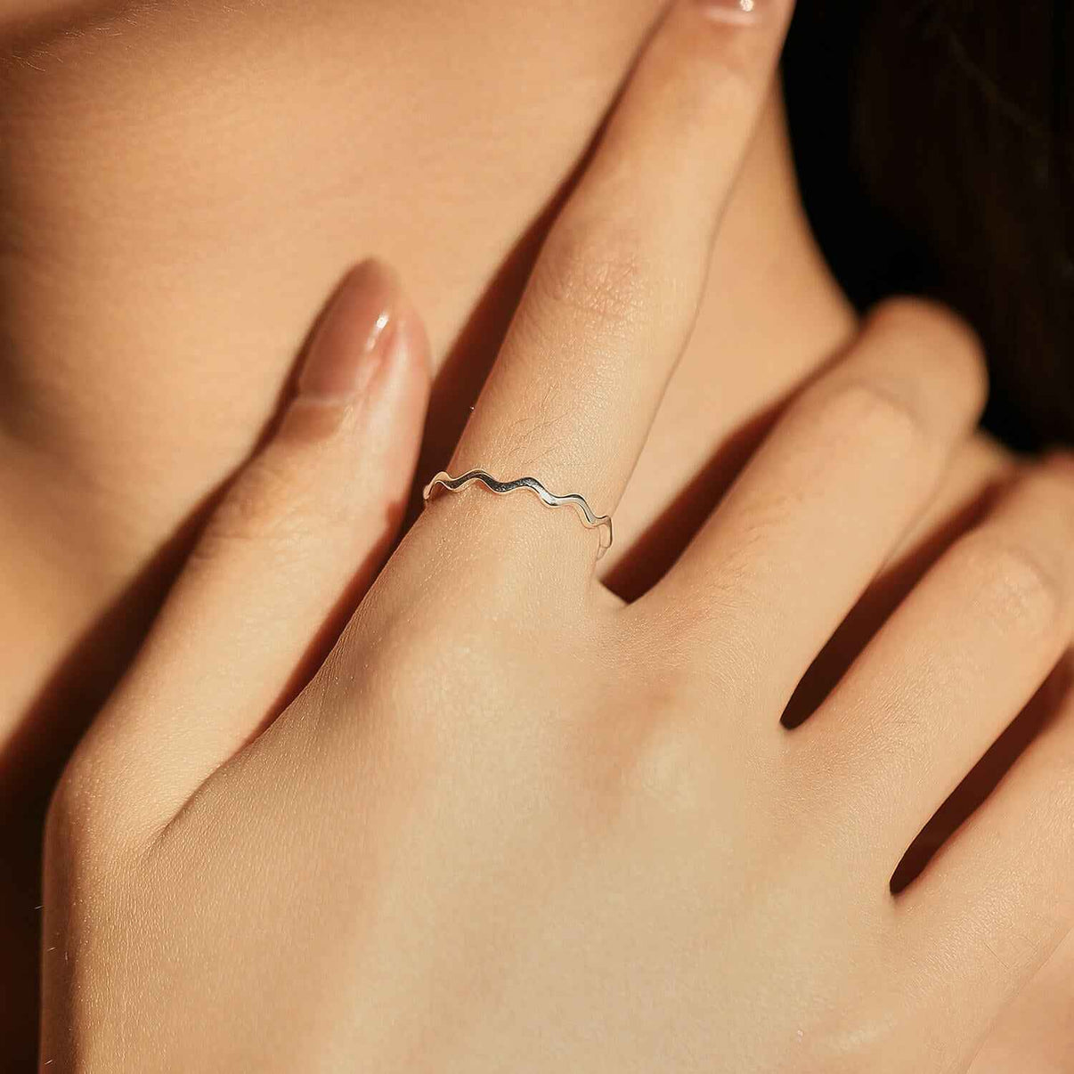 high polish liquid wave minimalist stacking ring band in platinum plated s925 sterling silver
