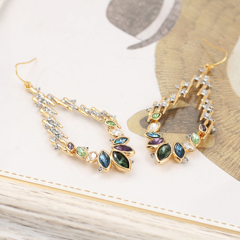 18K Gold Plated Silver Base Colorful Zircon Teardrop Statement Earrings Aruary Studio ｜ Artisanal Jewelry