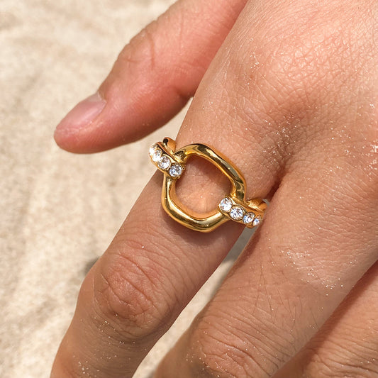 Gold Interlocking Loop Ring with Cubic Zirconia Accents