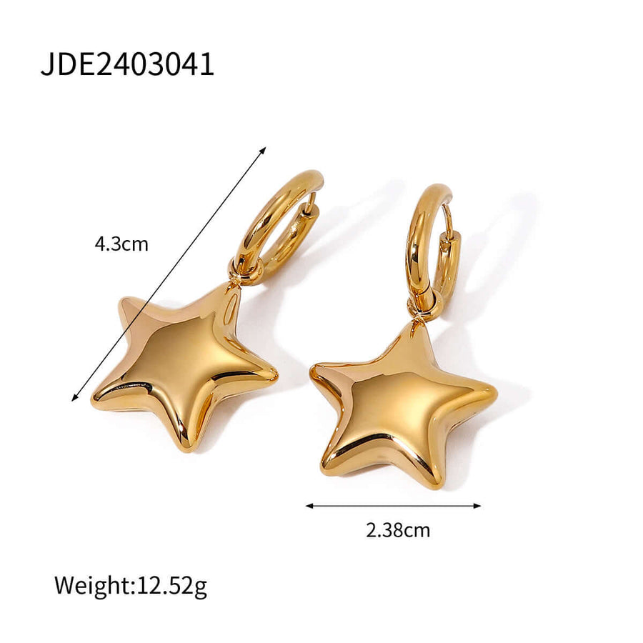 Aruary Studio ｜ Artisanal Jewelry Celestial Star Jewelry Set | Stainless Steel & Titanium Steel | Tarnish-Resistant Hypoallergenic Collection Golden Earrings-A