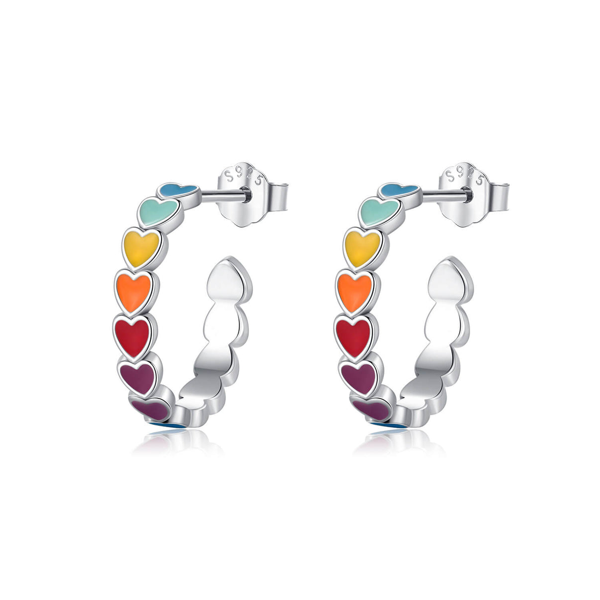 "Chroma Heart" Rainbow Enamel C-Hoop Earrings - Aruary Studio ｜ Artisanal Jewelry