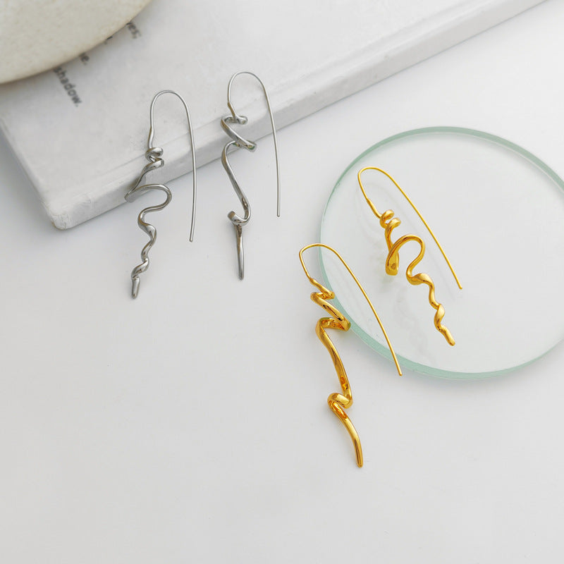 18K Gold Plated Irregular Wave Threader Drop Earrings Aruary Studio ｜ Artisanal Jewelry