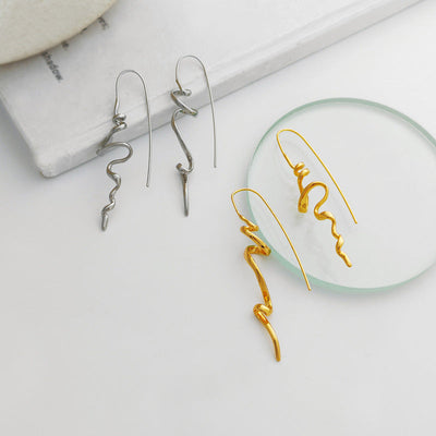 18K Gold Plated Irregular Wave Threader Drop Earrings Aruary Studio ｜ Artisanal Jewelry