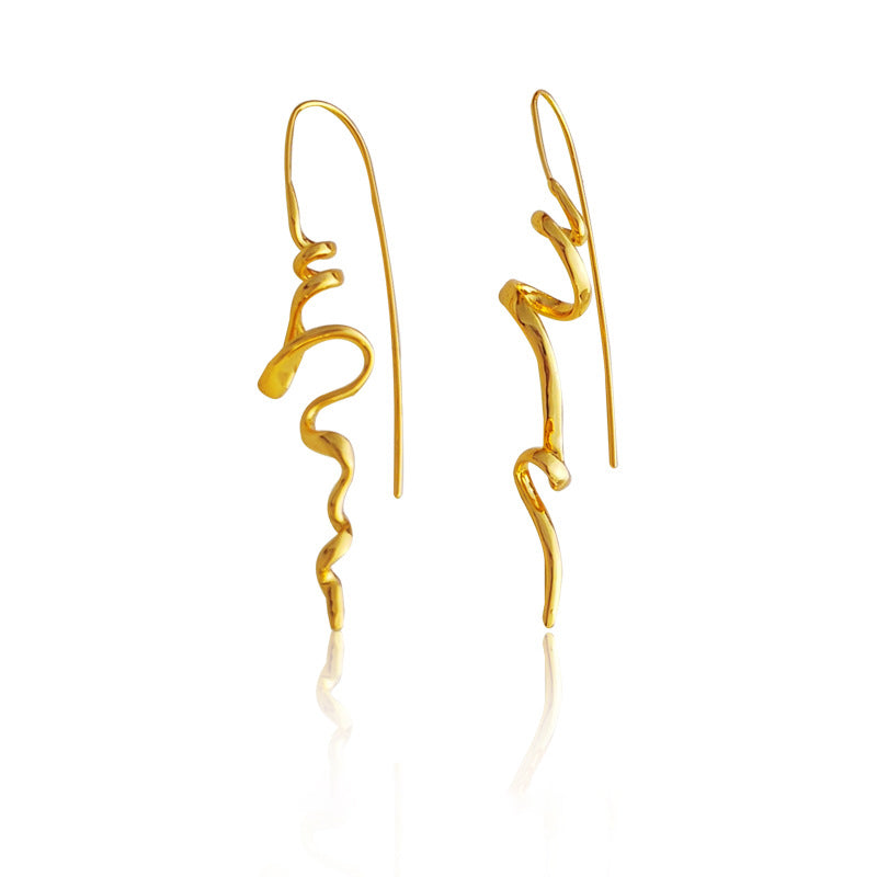 18K Gold Plated Irregular Wave Threader Drop Earrings Aruary Studio ｜ Artisanal Jewelry