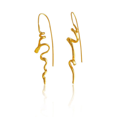 18K Gold Plated Irregular Wave Threader Drop Earrings Aruary Studio ｜ Artisanal Jewelry
