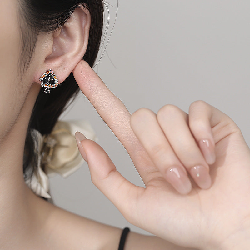 Spade A Star Zircon Stud Earrings | S925 Sterling Silver + 5A Zircon - Embossed Poker Style Statement Aruary Studio ｜ Artisanal Jewelry