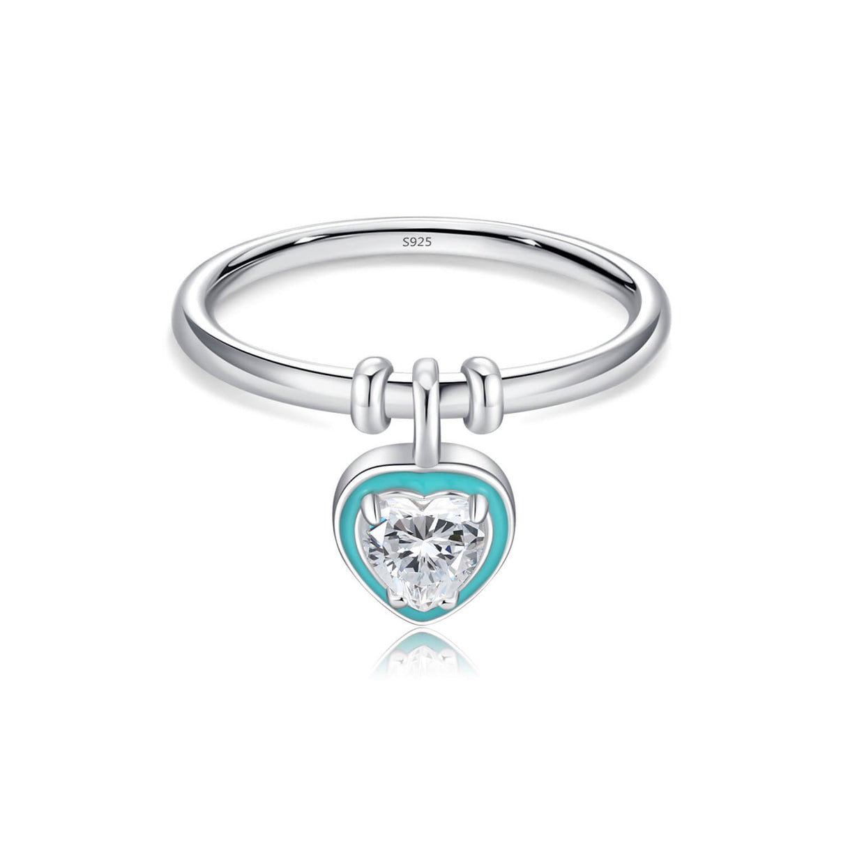 Aruary Studio Aura Heart dangle ring in rhodium white with a heart-shaped design, handcrafted artisanal jewelry.