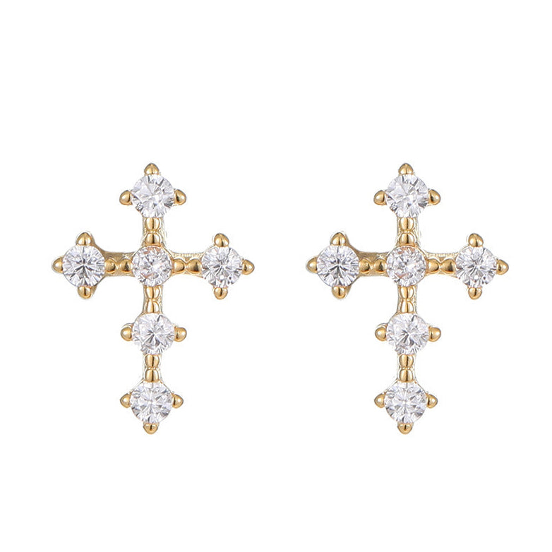 Mini Cross Zircon Stud Earrings | S925 Sterling Silver - Dainty Faith & Sparkle Statement Aruary Studio ｜ Artisanal Jewelry