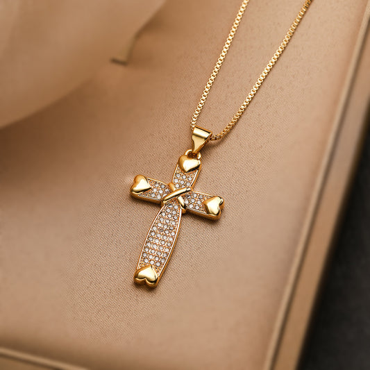 Classic Gold Cubic Zirconia Cross Clavicle Chain
