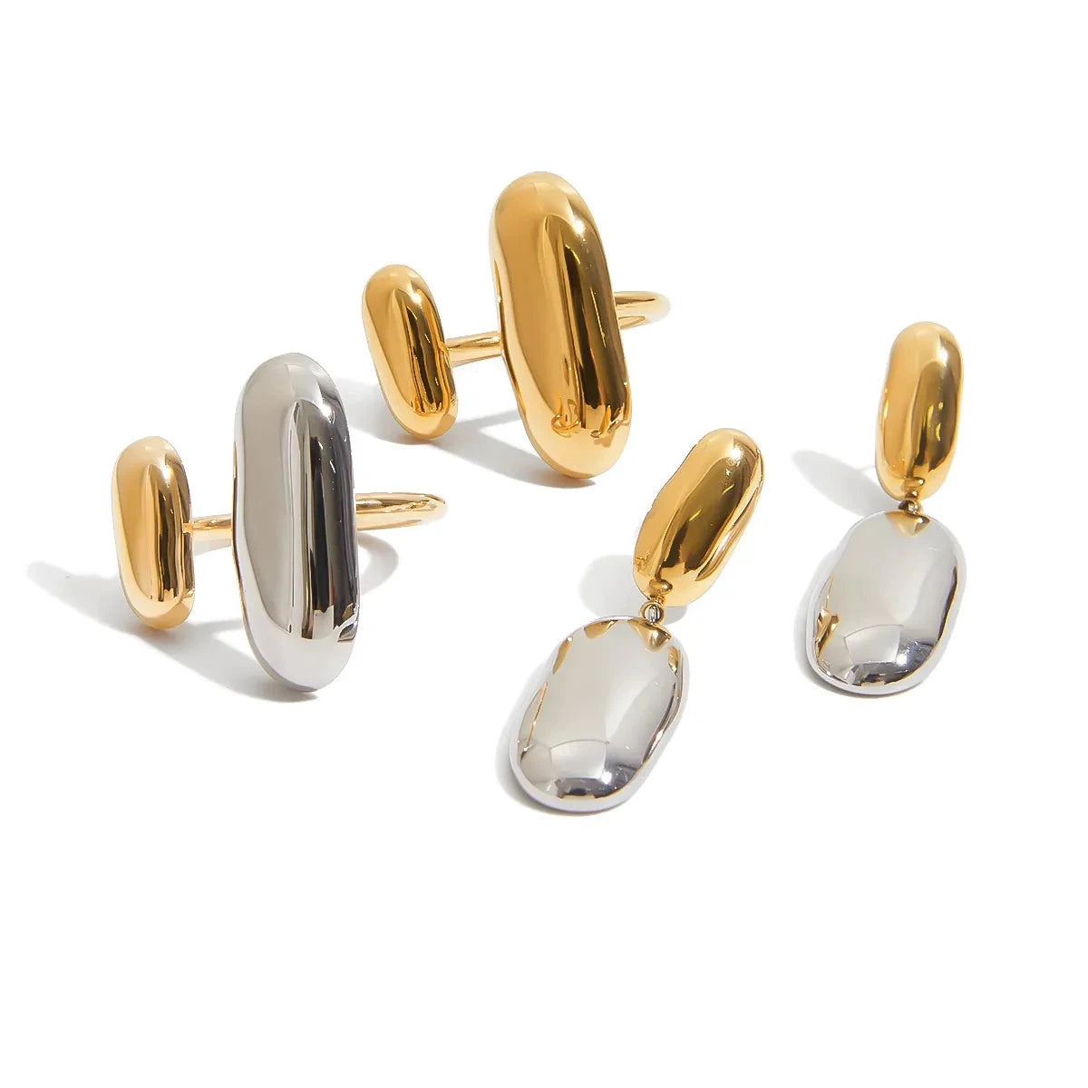 Modern Two-Tone Stainless Steel Ring & Earrings Set - Non-Fade Minimalist Jewelry for Women Aruary Studio ｜ Artisanal Jewelry