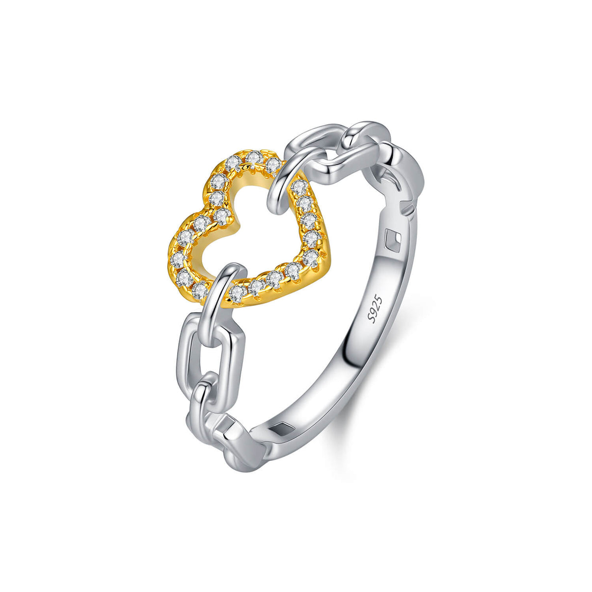 "Linked Affection" Two-Tone Heart Chain Ring - Aruary Studio ｜ Artisanal Jewelry