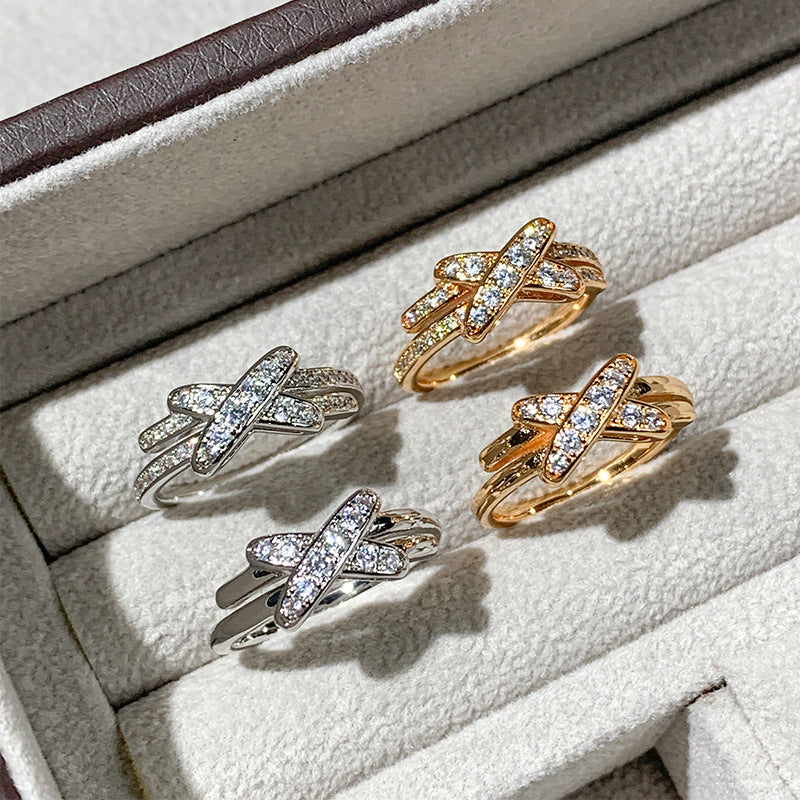 18K Gold Plated Crisscross Knot Ring with High-Quality Diamonds Aruary Studio ｜ Artisanal Jewelry