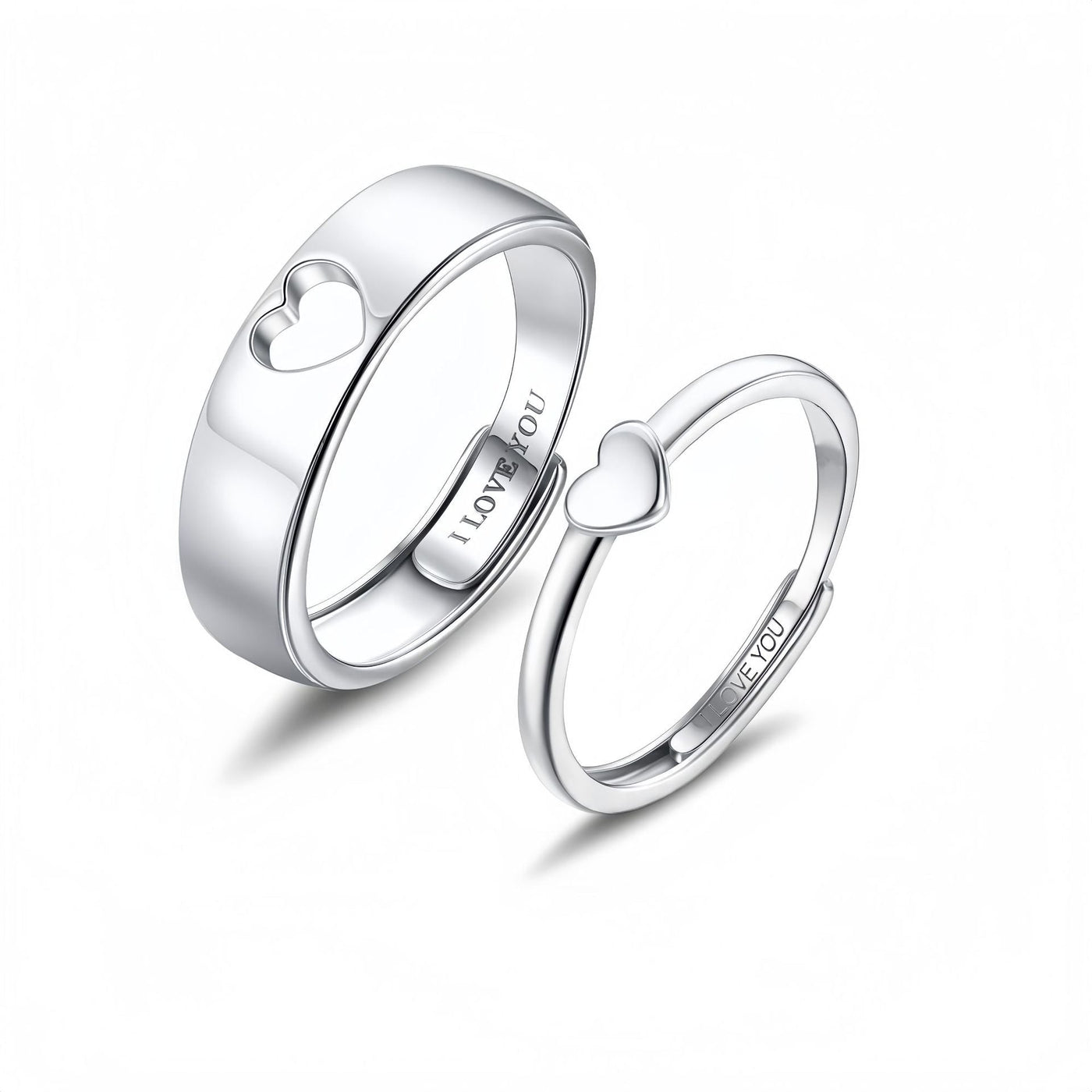 Heart - Shaped Couple Rings - Copper Plated White Gold, Adjustable Promise Rings for Lovers Aruary Studio ｜ Artisanal Jewelry