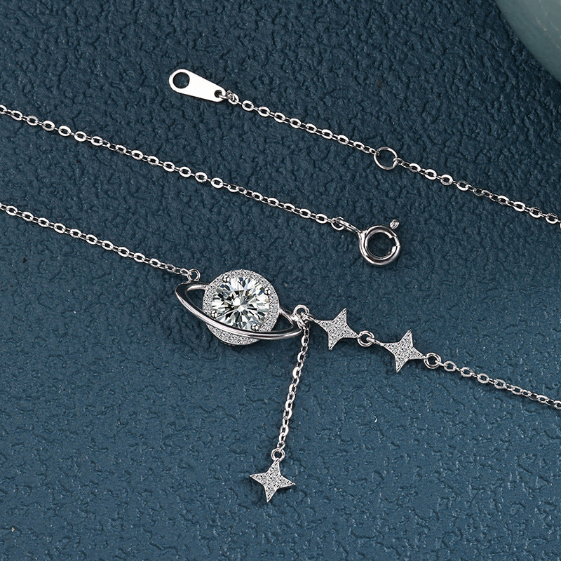 1 Carat Moissanite Planet Necklace | S925 Sterling Silver - Cosmic Sparkle & Celestial Elegance Aruary Studio ｜ Artisanal Jewelry