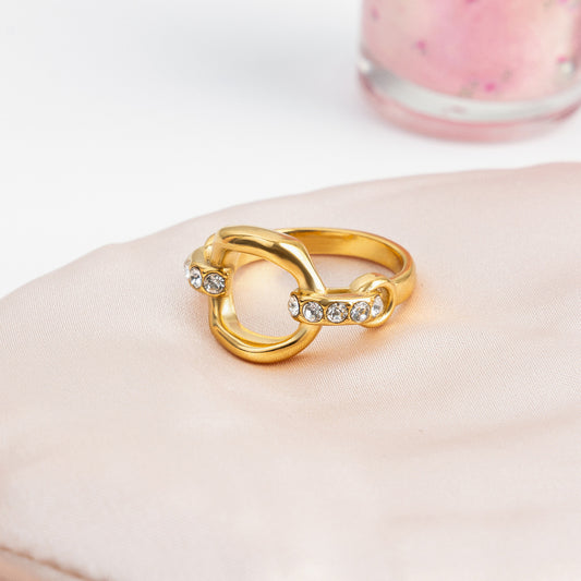 Gold Interlocking Loop Ring with Cubic Zirconia Accents