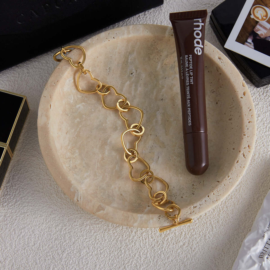 Aruary Studio ｜ Artisanal Jewelry Delicate Gold Heart Link Bracelet | adjustable layered chain bracelet for women, Valentine's day gift for her