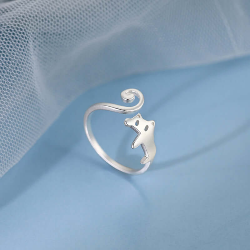 Aruary Studio ｜ Artisanal Jewelry Cute Silver - Plated Cat Open Ring
