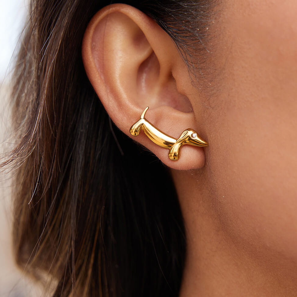Dachshund 18K Gold-Plated Stud Earrings | Titanium Steel + 5A Zircon Aruary Studio ｜ Artisanal Jewelry