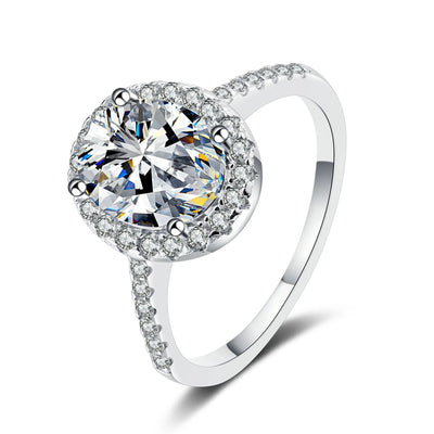 Platinum-Plated Sterling Silver Ring with Oval Moissanite - A Sparkling Epitome of Elegance Aruary Studio ｜ Artisanal Jewelry