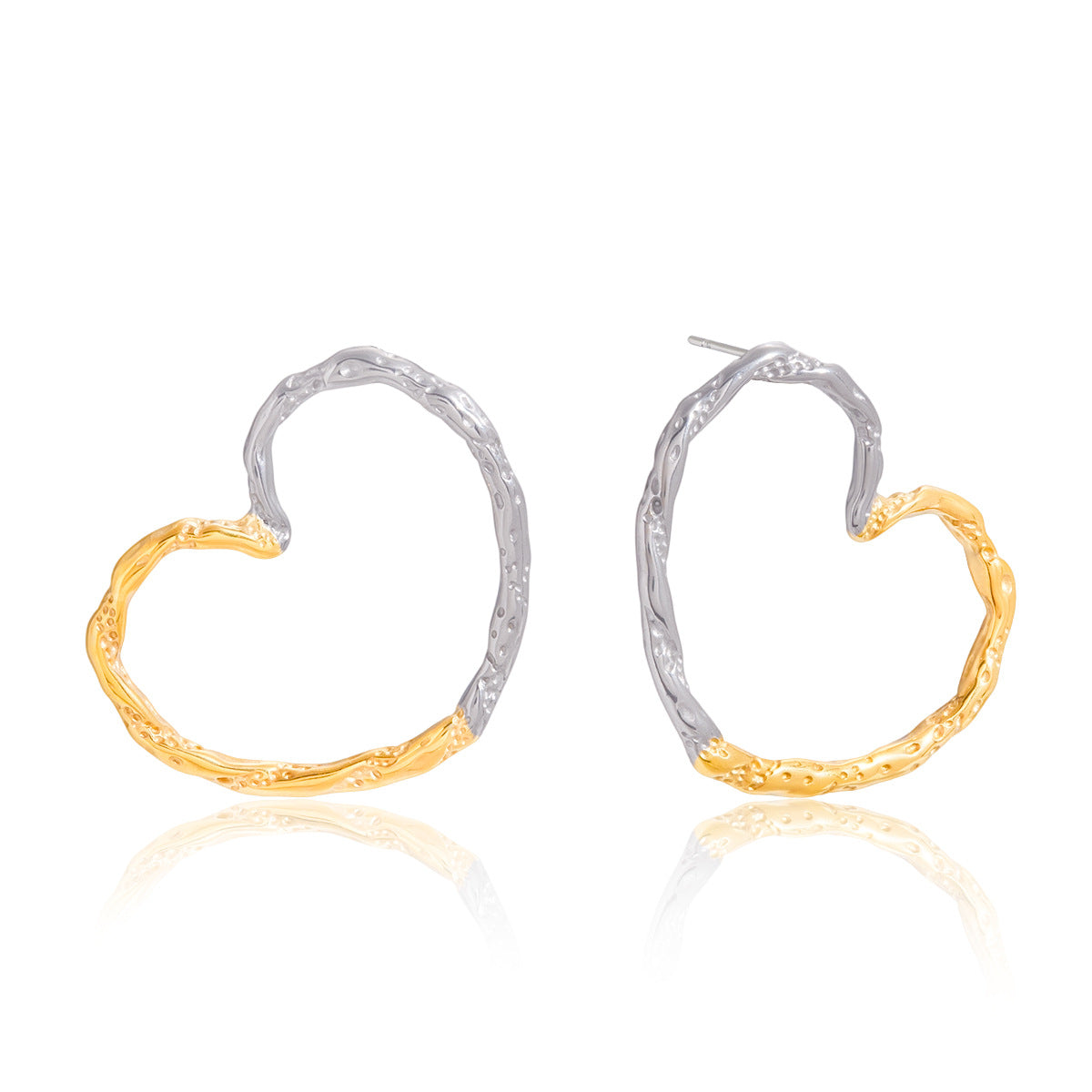 Two-Tone Heart Hoop Earrings | Titanium Steel - Edgy & Romantic Statement Jewelry Aruary Studio ｜ Artisanal Jewelry