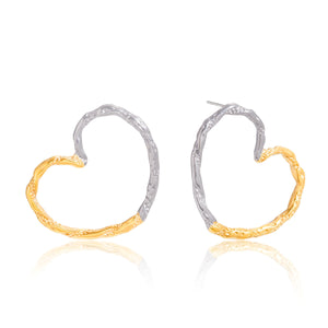 Two-Tone Heart Hoop Earrings | Titanium Steel - Edgy & Romantic Statement Jewelry Aruary Studio ｜ Artisanal Jewelry