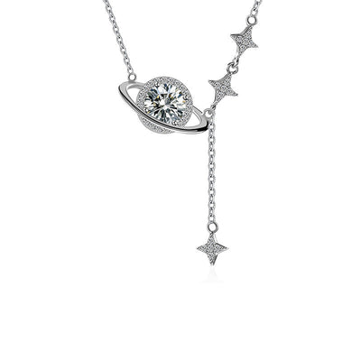 1 Carat Moissanite Planet Necklace | S925 Sterling Silver - Cosmic Sparkle & Celestial Elegance Aruary Studio ｜ Artisanal Jewelry