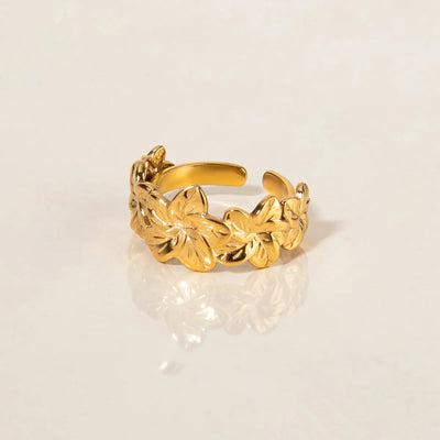 Never Fade Gold Floral Ring for Women | Titanium Steel & 18K Gold Plated | Botanical Jewelry Aruary Studio ｜ Artisanal Jewelry