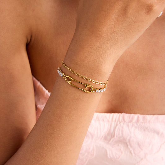Paperclip-Shaped Full Diamond Gold Bracelet