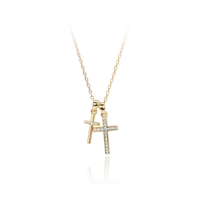 Double Cross Zircon Necklace | S925 Sterling Silver - Symbol of Faith & Modern Elegance Aruary Studio ｜ Artisanal Jewelry