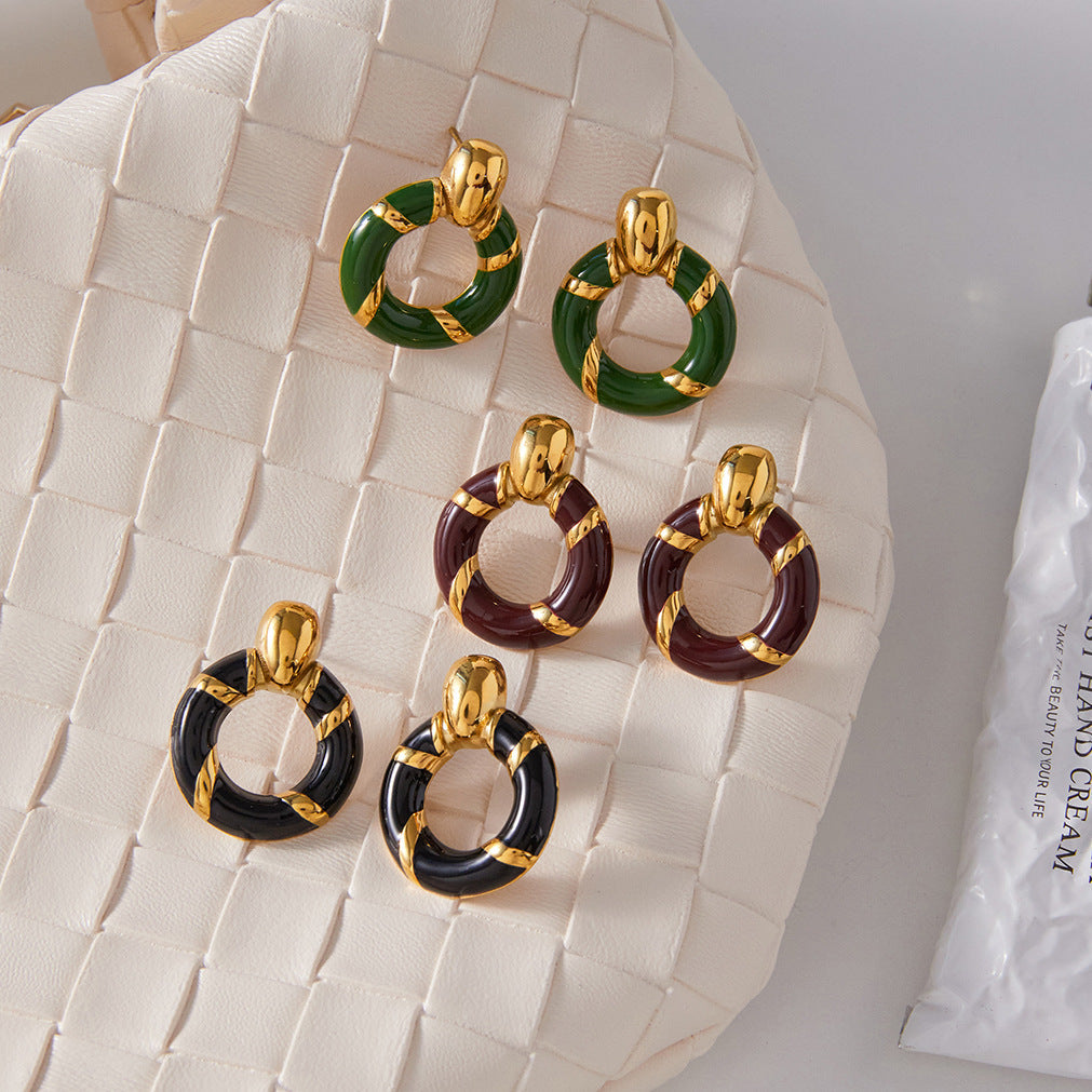 Autumn/Winter Maillard Style Enamel Hoop Earrings | Titanium Steel Gold-Plated - Retro Warm-Tone Statement Jewelry Aruary Studio ｜ Artisanal Jewelry