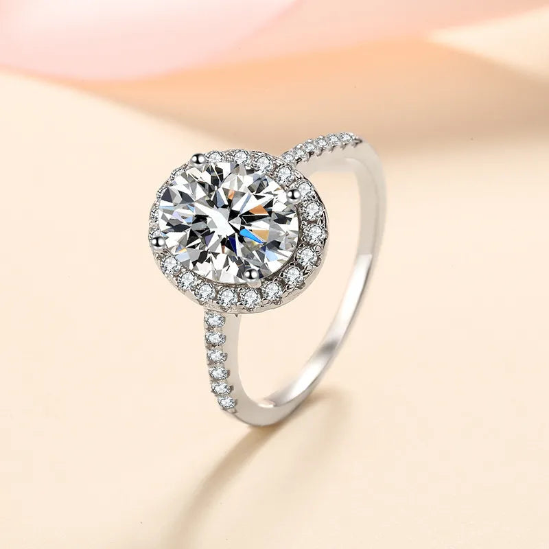 Platinum-Plated Sterling Silver Ring with Oval Moissanite - A Sparkling Epitome of Elegance Aruary Studio ｜ Artisanal Jewelry