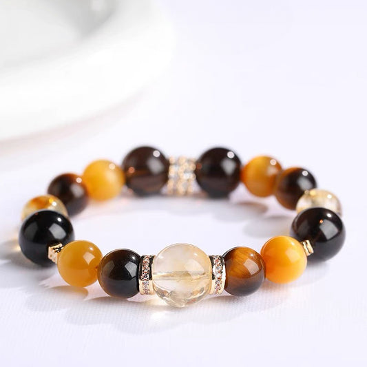 Yuqing Realm ｜ The Sanctuary of Wellness and Luck 【Ample Wealth】 Tiger's Eye and Citrine Energy Bracelet