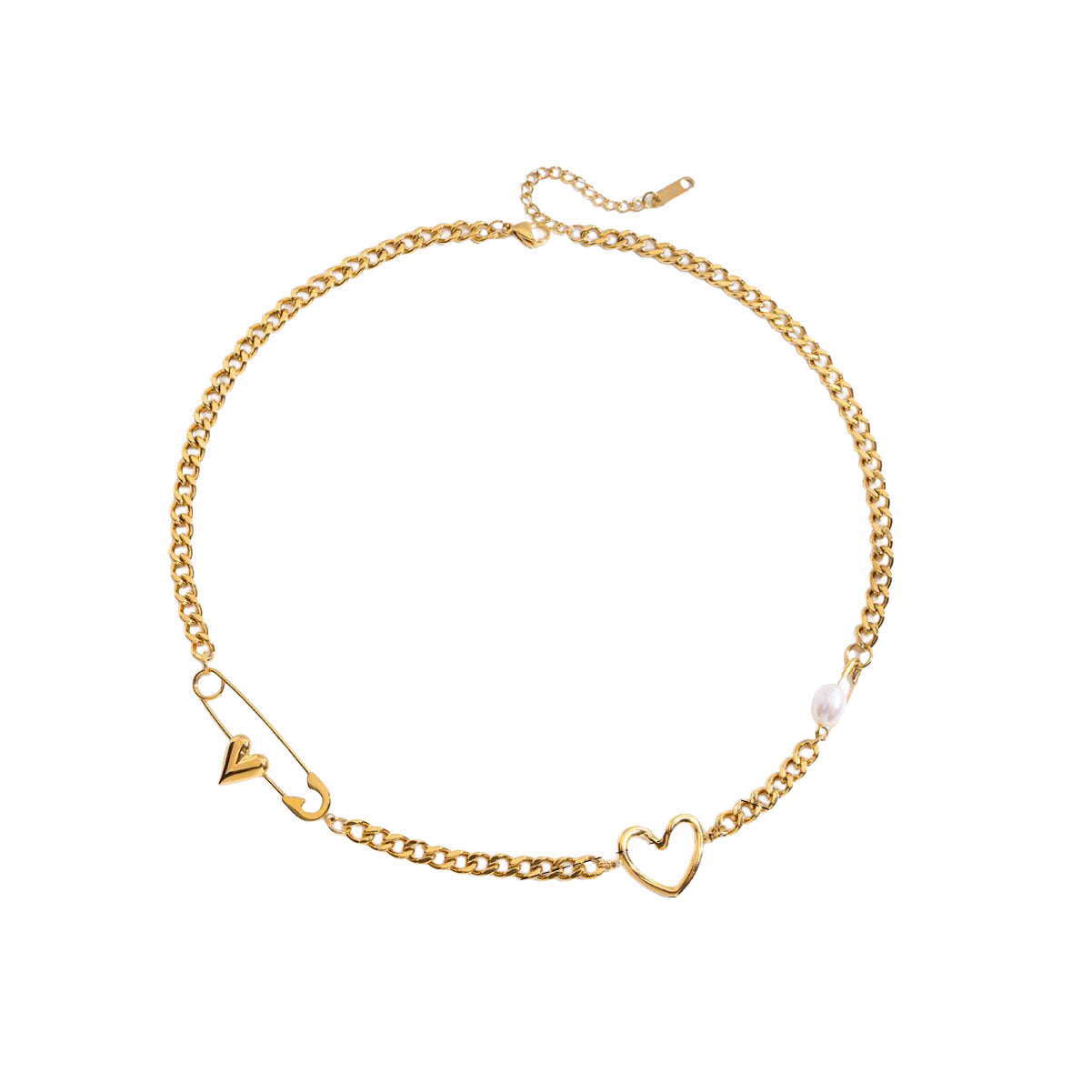 Gold Paperclip Heart Necklace with Pearl | Adjustable 45+5cm Titanium Steel Aruary Studio ｜ Artisanal Jewelry