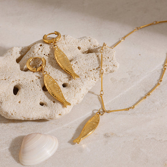 Yuqing Realm ｜ Accessories Boutique Golden Fish - inspired Elegant Jewelry Set: Hoop Earrings & Dainty Necklace