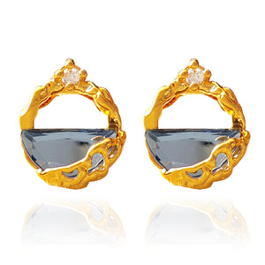18K Gold Plated Silver Needle Stud Earrings with High-Quality Diamond and Glass Accents Aruary Studio ｜ Artisanal Jewelry
