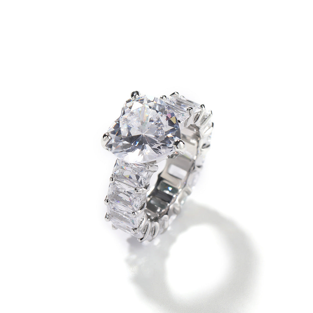 Heart-Shaped Full Diamond Ring - Copper Gold-Plated with 5A High-Carbon Diamonds (3 Colors Available) Aruary Studio ｜ Artisanal Jewelry