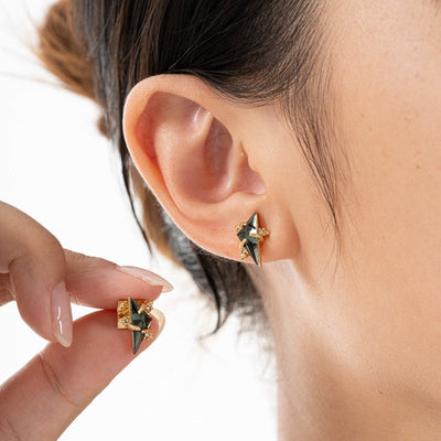 18K Gold Plated Geometric Triangle Stud Earrings with High Quality Emerald Aruary Studio ｜ Artisanal Jewelry