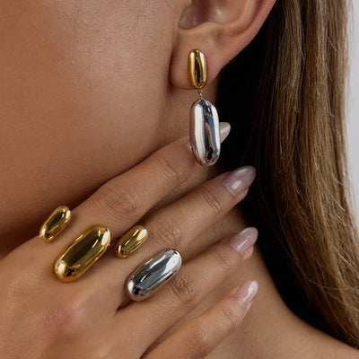 Modern Two-Tone Stainless Steel Ring & Earrings Set - Non-Fade Minimalist Jewelry for Women Aruary Studio ｜ Artisanal Jewelry