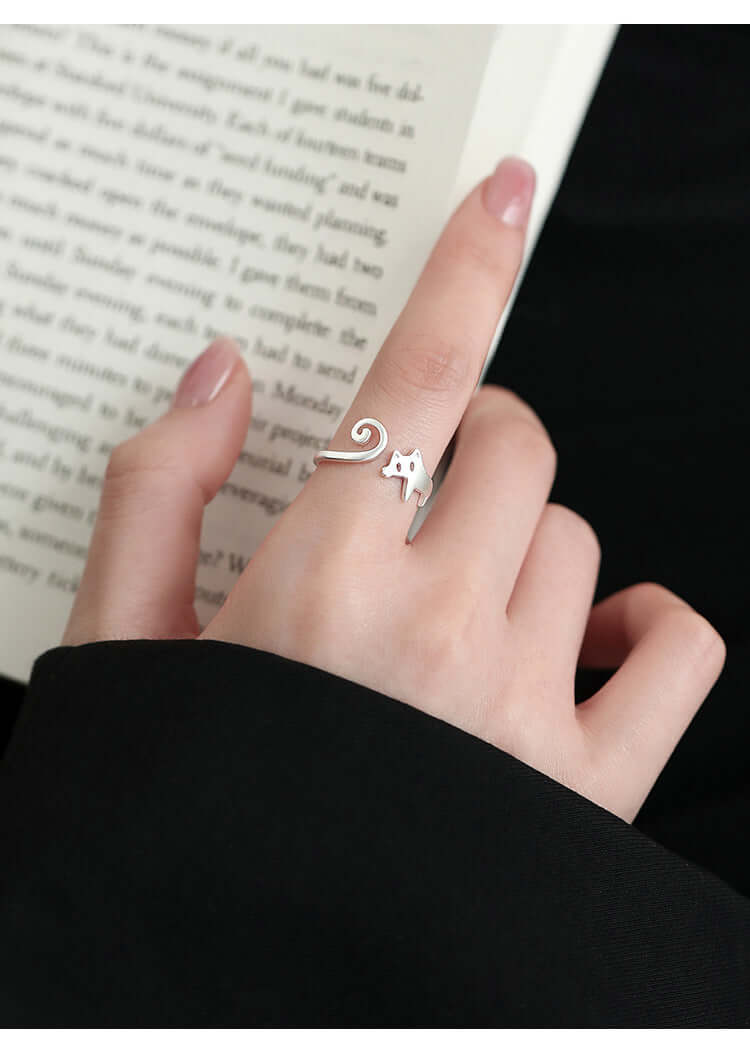Aruary Studio ｜ Artisanal Jewelry Cute Silver - Plated Cat Open Ring
