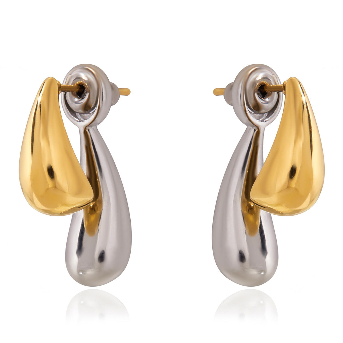 Two-Tone Water Drop Stud Earrings | Titanium Steel with Gold Plating - Elegant Modern Statement Jewelry Aruary Studio ｜ Artisanal Jewelry