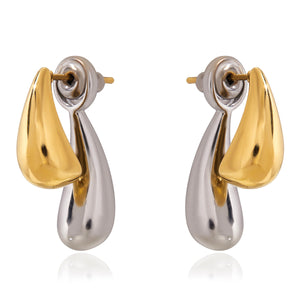 Two-Tone Water Drop Stud Earrings | Titanium Steel with Gold Plating - Elegant Modern Statement Jewelry Aruary Studio ｜ Artisanal Jewelry
