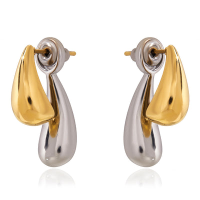 Two-Tone Water Drop Stud Earrings | Titanium Steel with Gold Plating - Elegant Modern Statement Jewelry Aruary Studio ｜ Artisanal Jewelry